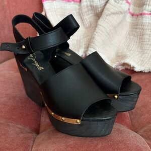 Free People Black Wedge Sandals